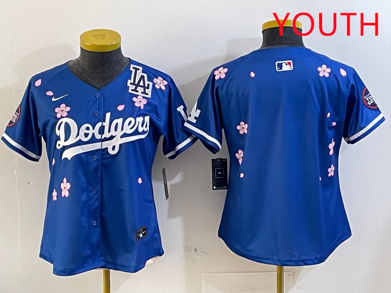 Youth Los Angeles Dodgers Blank Blue Sakura Edition 2025 Nike MLB Jersey style 5->youth mlb jersey->Youth Jersey